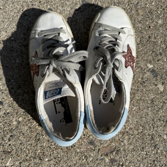 Golden Goose SUPERSTAR White Sky Blue Pink Glitter Limited Edition Sneakers 40 - Picture 4 of 7